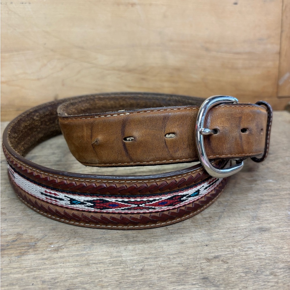 Vintage Silver Creek Classics Mens Sz 42 Brown Leather Belt Western Embroidered